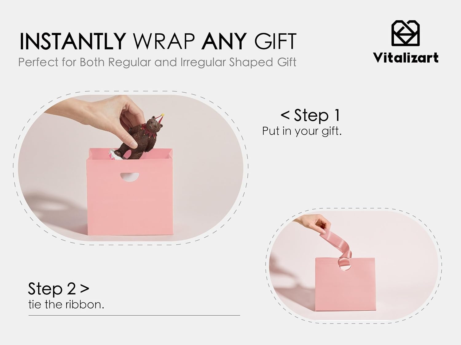 image:imageVitalizart Paper Gift Bags With Ribbon Handles Set of 10 Assorted Colors Bulk Reusable For Gift Wrap Girls Kids Birthday Bridal Shower Party Favors Goodie Bags Candy Christmas 61x295x571 MiniPink