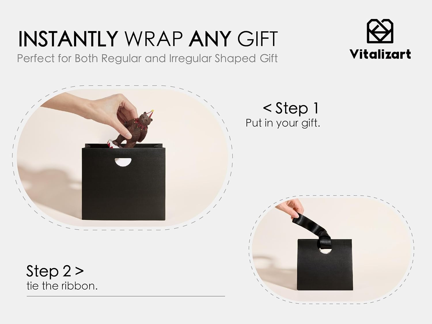 image:imageVitalizart Paper Gift Bags With Ribbon Handles Set of 10 Assorted Colors Bulk Reusable For Gift Wrap Girls Kids Birthday Bridal Shower Party Favors Goodie Bags Candy Christmas 61x295x571 MiniBlack