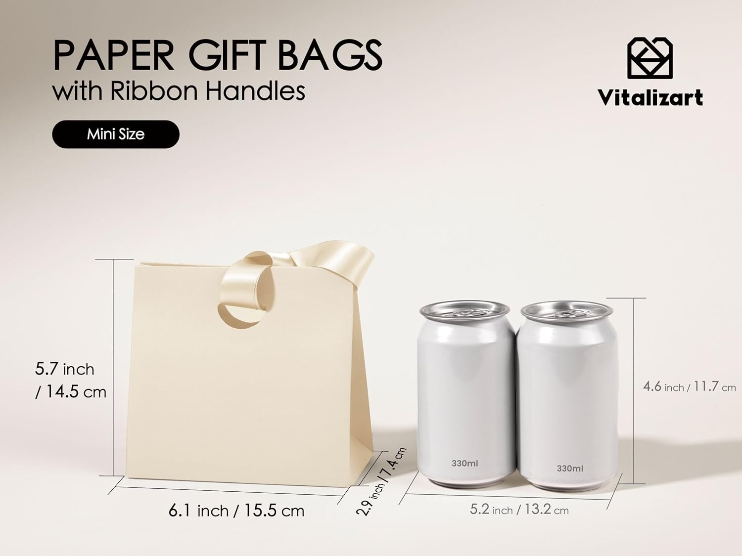 image:imageVitalizart Paper Gift Bags With Ribbon Handles Set of 10 Assorted Colors Bulk Reusable For Gift Wrap Girls Kids Birthday Bridal Shower Party Favors Goodie Bags Candy Christmas 61x295x571 MiniCream White