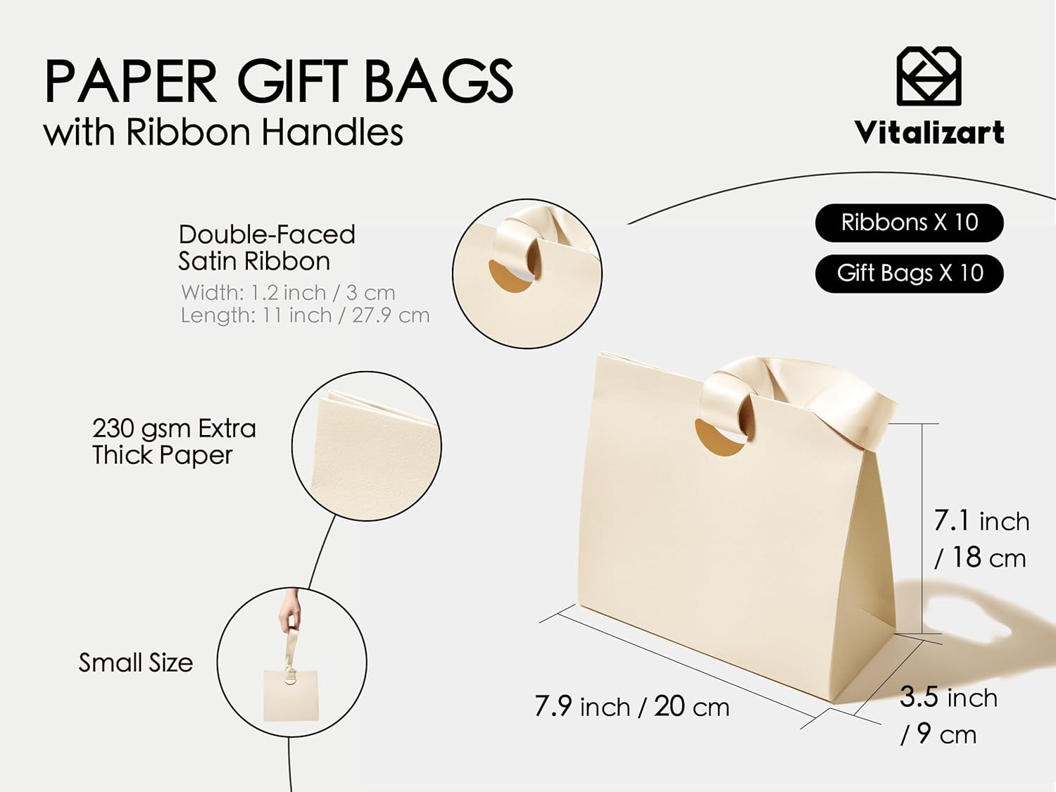 image:imageVitalizart Paper Gift Bags With Ribbon Handles Set of 10 Assorted Colors Bulk Reusable For Gift Wrap Girls Kids Birthday Bridal Shower Party Favors Goodie Bags Candy Christmas 61x295x571 Mini10 Assorted Colors