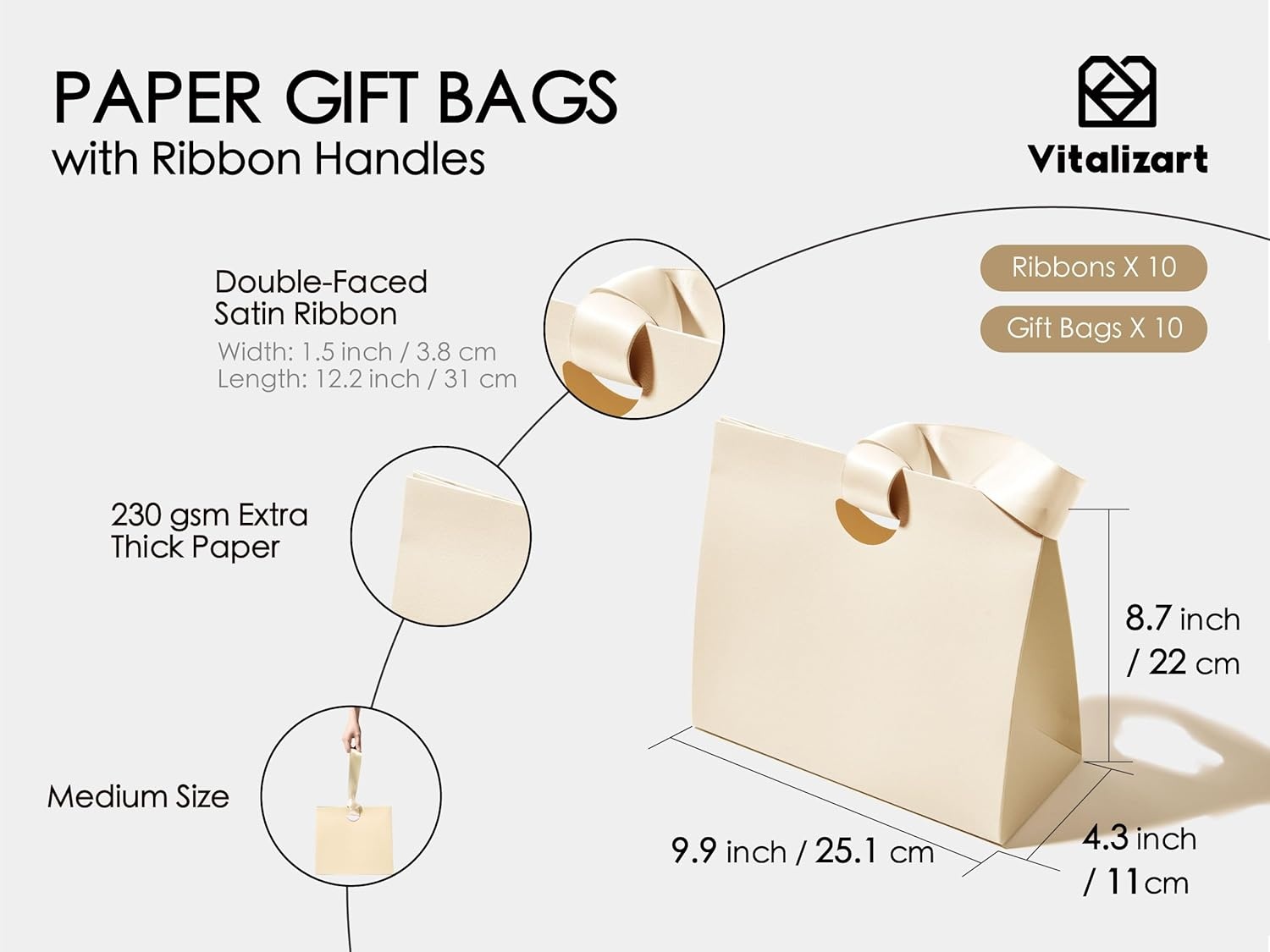 image:imageVitalizart Paper Gift Bags With Ribbon Handles Set of 10 Assorted Colors Bulk Reusable For Gift Wrap Girls Kids Birthday Bridal Shower Party Favors Goodie Bags Candy Christmas 61x295x571 Mini10 Assorted Colors