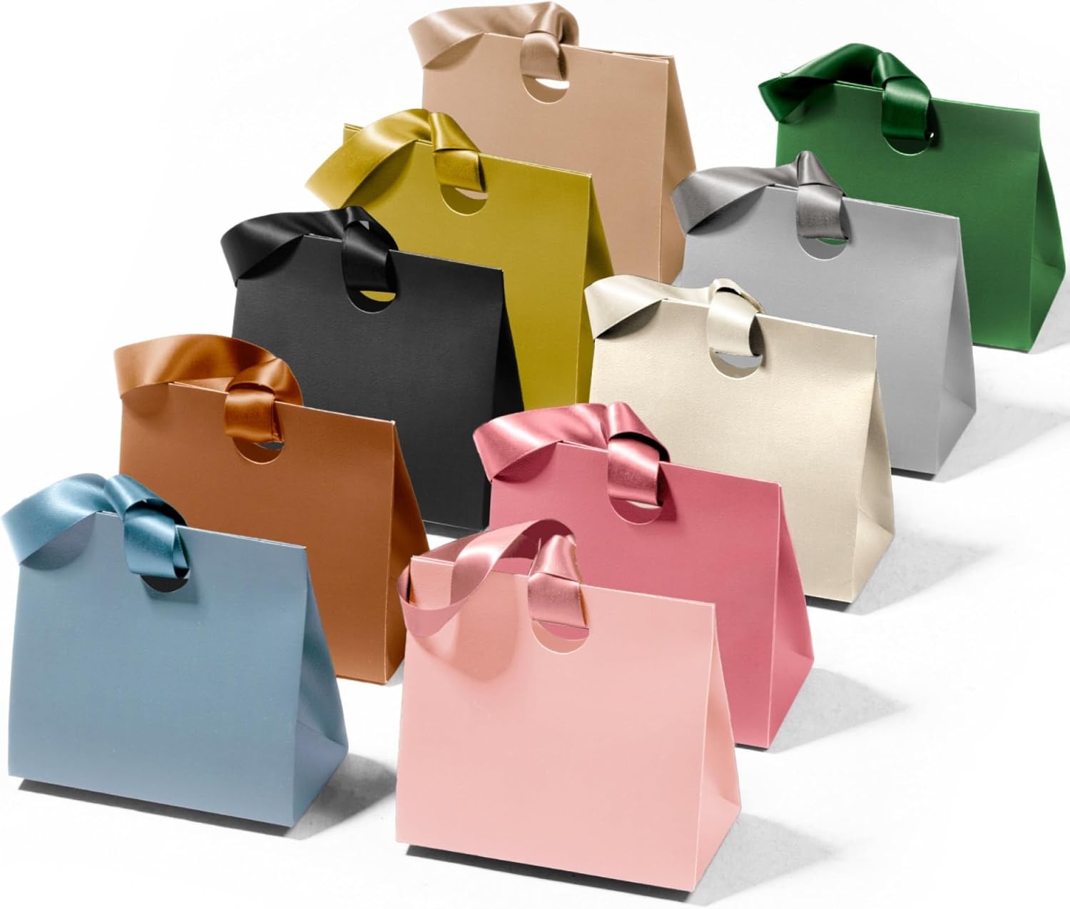 image:imageVitalizart Paper Gift Bags With Ribbon Handles Set of 10 Assorted Colors Bulk Reusable For Gift Wrap Girls Kids Birthday Bridal Shower Party Favors Goodie Bags Candy Christmas 61x295x571 Mini10 Assorted Colors
