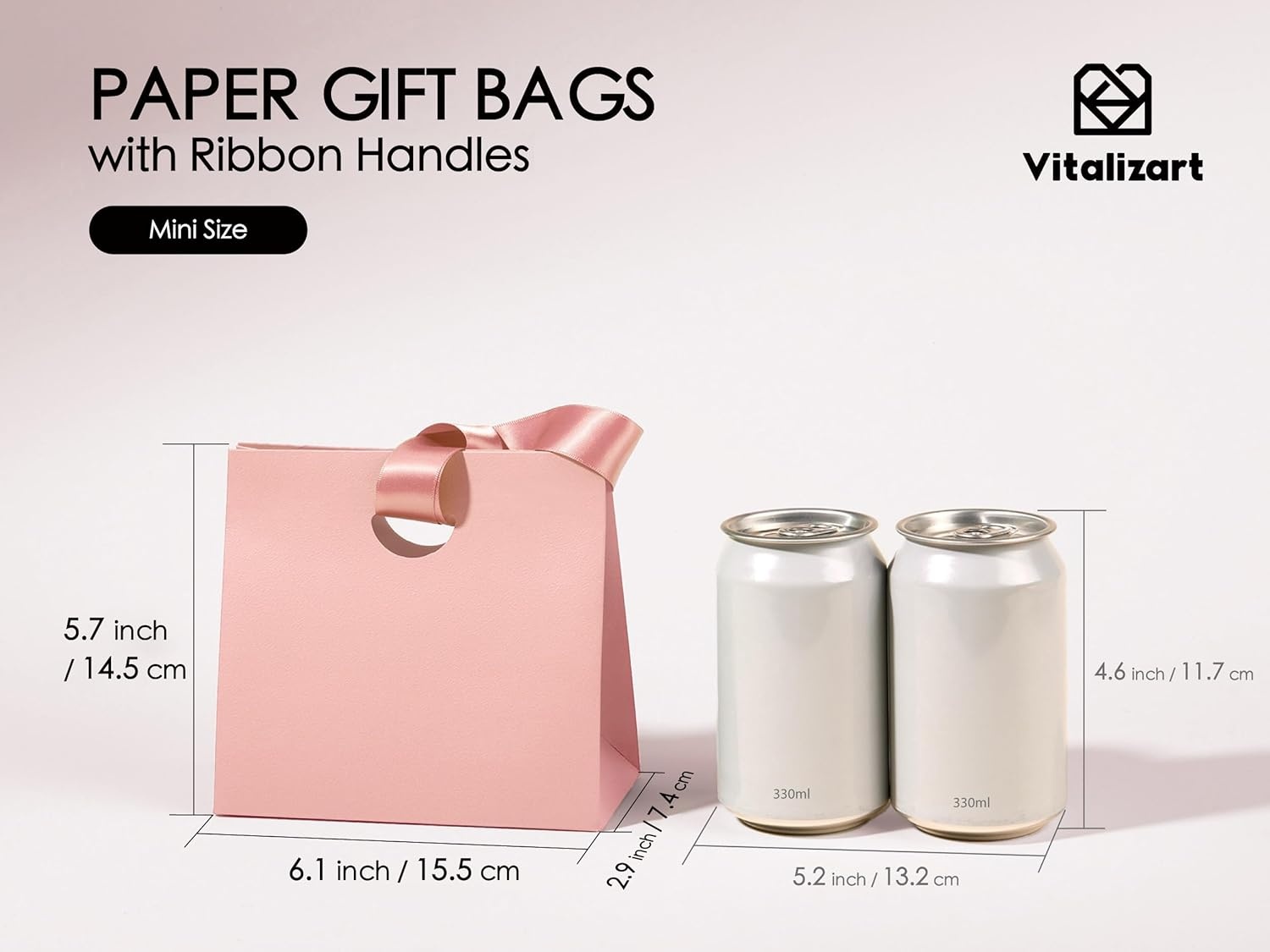 image:imageVitalizart Paper Gift Bags With Ribbon Handles Set of 10 Assorted Colors Bulk Reusable For Gift Wrap Girls Kids Birthday Bridal Shower Party Favors Goodie Bags Candy Christmas 61x295x571 MiniPink