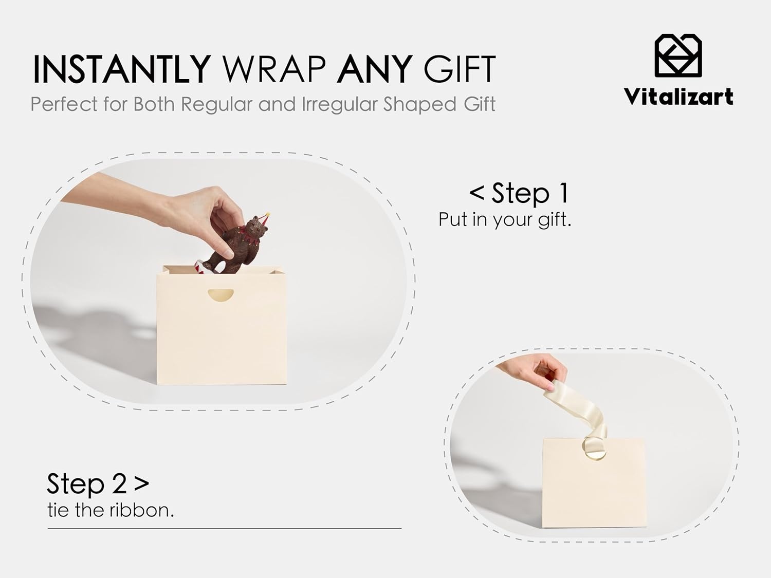 image:imageVitalizart Paper Gift Bags With Ribbon Handles Set of 10 Assorted Colors Bulk Reusable For Gift Wrap Girls Kids Birthday Bridal Shower Party Favors Goodie Bags Candy Christmas 61x295x571 MiniCream White