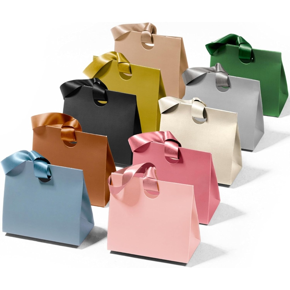 image:imageVitalizart Paper Gift Bags With Ribbon Handles Set of 10 Assorted Colors Bulk Reusable For Gift Wrap Girls Kids Birthday Bridal Shower Party Favors Goodie Bags Candy Christmas 61x295x571 Mini10 Assorted Colors