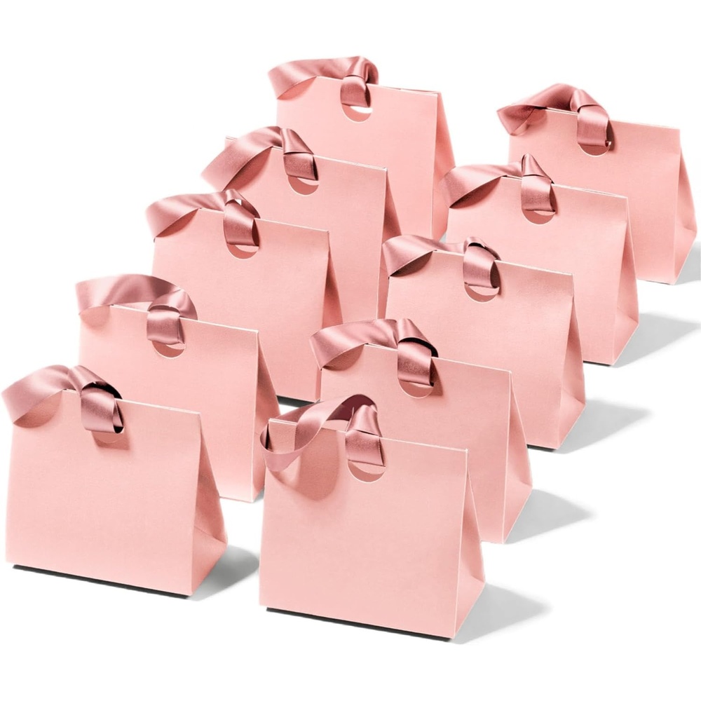 image:imageVitalizart Paper Gift Bags With Ribbon Handles Set of 10 Assorted Colors Bulk Reusable For Gift Wrap Girls Kids Birthday Bridal Shower Party Favors Goodie Bags Candy Christmas 61x295x571 MiniPink