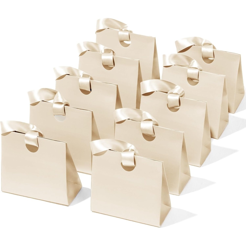 image:imageVitalizart Paper Gift Bags With Ribbon Handles Set of 10 Assorted Colors Bulk Reusable For Gift Wrap Girls Kids Birthday Bridal Shower Party Favors Goodie Bags Candy Christmas 61x295x571 MiniCream White