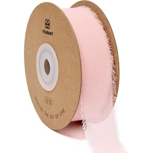 image:imageVitalizart 1 x 30 Yd Pink Chiffon Ribbon Light Pink Silk Like Handmade Fringe Fabric Ribbons for Valentines Day Gift Wrapping Wedding Invitations Bridal Bouquets Party DecorationLight Pink