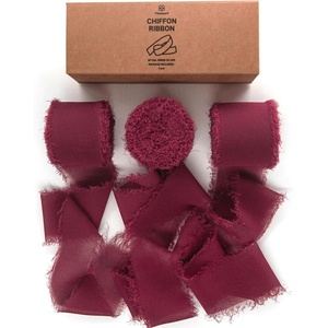 image:imageVitalizart 15 Rolls 15 Chiffon Silk Ribbon Handmade Fringe Total 30 Yd Frayed Edges Ribbons for Wedding Invitations Bridal Bouquets Gifts Wrapping Crafts Holiday DecorBurgundy