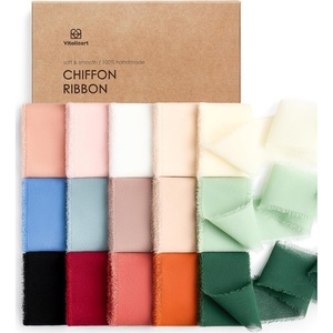 image:imageVitalizart 15 Rolls 15 Chiffon Silk Ribbon Handmade Fringe Total 30 Yd Frayed Edges Ribbons for Wedding Invitations Bridal Bouquets Gifts Wrapping Crafts Holiday Decor15 Rolls x 2 Yd