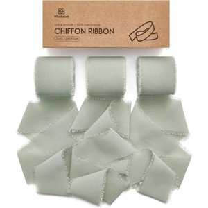 image:imageVitalizart 15 Rolls 15 Chiffon Silk Ribbon Handmade Fringe Total 30 Yd Frayed Edges Ribbons for Wedding Invitations Bridal Bouquets Gifts Wrapping Crafts Holiday DecorDusty Green