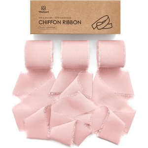 image:imageVitalizart 15 Rolls 15 Chiffon Silk Ribbon Handmade Fringe Total 30 Yd Frayed Edges Ribbons for Wedding Invitations Bridal Bouquets Gifts Wrapping Crafts Holiday DecorLight Pink