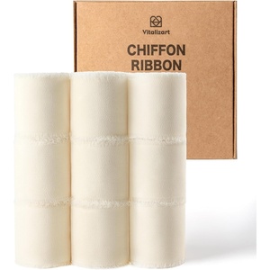 image:imageVitalizart 15 Rolls 15 Chiffon Silk Ribbon Handmade Fringe Total 30 Yd Frayed Edges Ribbons for Wedding Invitations Bridal Bouquets Gifts Wrapping Crafts Holiday Decorcream white 45Yd