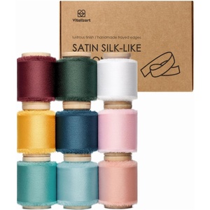 image:imageVitalizart Black Silk Satin Ribbon 112 Inch x 15 Yard Wooden Spool Handmade Frayed Ribbons for Gift Wrapping Baby Shower Wedding Bridal Bouquets Holiday DecorRainbow