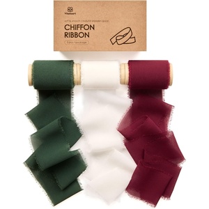 image:imageVitalizart Chiffon Ribbon Set 3 Rolls 2 x 15 Yards Christmas SilkLike Handmade Frayed Edge Ribbon Soft Sheer Fabric for Wedding Bouquet Invitations Gift Wrapping Bridal amp Baby Shower DecorWhite Red Green