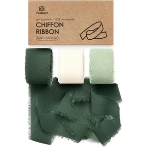 image:imageVitalizart Chiffon Silk Ribbon 1 x 21 Yd Nude amp White Fringe Fabric Package 3 Rolls  7 Yd for Wedding Invitations Bridal Bouquets Decorations Gifts Wrapping amp Bow MakingCream  Green