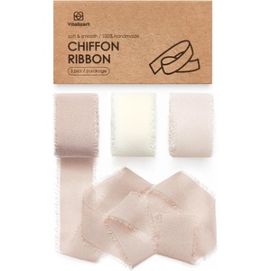 image:imageVitalizart Chiffon Silk Ribbon 1 x 21 Yd Nude amp White Fringe Fabric Package 3 Rolls  7 Yd for Wedding Invitations Bridal Bouquets Decorations Gifts Wrapping amp Bow MakingNude  White