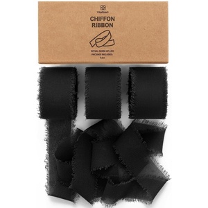 image:imageVitalizart Chiffon Silk Ribbon 1 x 21 Yd Nude amp White Fringe Fabric Package 3 Rolls  7 Yd for Wedding Invitations Bridal Bouquets Decorations Gifts Wrapping amp Bow MakingDark Black