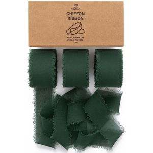 image:imageVitalizart Chiffon Silk Ribbon 1 x 21 Yd Nude amp White Fringe Fabric Package 3 Rolls  7 Yd for Wedding Invitations Bridal Bouquets Decorations Gifts Wrapping amp Bow Makingdark green