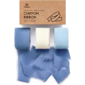 image:imageVitalizart Chiffon Silk Ribbon 1 x 21 Yd Nude amp White Fringe Fabric Package 3 Rolls  7 Yd for Wedding Invitations Bridal Bouquets Decorations Gifts Wrapping amp Bow MakingWhite  Blue