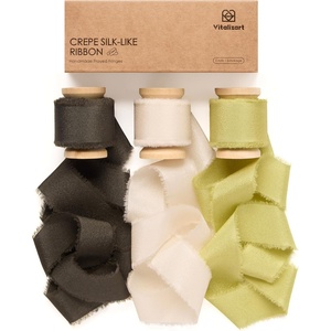 image:imageVitalizart Christmas Satin Ribbon Double Face 1 x 21 Yd Crepe Silk Like Handmade Frayed Fringe Ribbon for Gift Wrapping Holiday Decor Christmas Tree Red Green WhiteCream  Olive