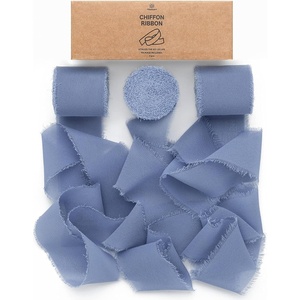 image:imageVitalizart Dusty Blue Handmade Chiffon Silk Ribbon Fringe 3 Rolls 15 x 21 Yd Frayed Edges Ribbons for Wedding Invitations Bridal Bouquets Gifts Wrapping Crafts Holiday Decor
