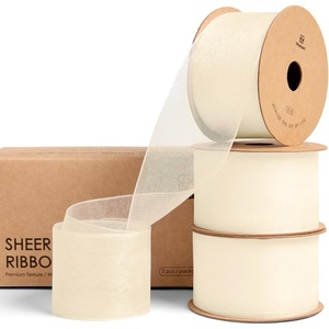image:imageVitalizart Organza Ribbon 15 x 30 Yd Cream White Rose Gold amp Dusty Green Sheer Ribbons for Gift Wrapping Crafts Christmas Party Decor Bows Wedding Invitations Wreaths BouquetCream White