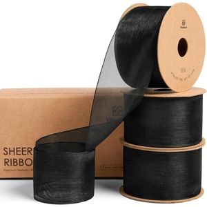 image:imageVitalizart Organza Ribbon 15 x 30 Yd Cream White Rose Gold amp Dusty Green Sheer Ribbons for Gift Wrapping Crafts Christmas Party Decor Bows Wedding Invitations Wreaths BouquetBlack