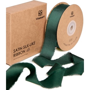 image:imageVitalizart Silk Like Satin Ribbon 1 inch x 30 Yard Black Handmade Frayed Ribbons for Gift Wrapping Baby Shower Wedding Bridal Bouquets Holiday DecorDark Green