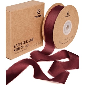 image:imageVitalizart Silk Like Satin Ribbon 1 inch x 30 Yard Light Nude Handmade Frayed Ribbons for Gift Wrapping Baby Shower Wedding Bridal Bouquets Holiday DecorBurgundy