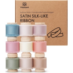 image:imageVitalizart Silk Satin Ribbon 1 Inch x 15 Yard Wooden Spool Light Nude Handmade Frayed Ribbon for Gift Wrapping Baby Shower Wedding Bridal Bouquets Holiday Decor 3 Rolls x 5 YardAssorted Colors