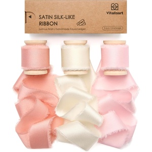 image:imageVitalizart Silk Satin Ribbon 1 Inch x 15 Yard Wooden Spool Light Nude Handmade Frayed Ribbon for Gift Wrapping Baby Shower Wedding Bridal Bouquets Holiday Decor 3 Rolls x 5 YardPink Series