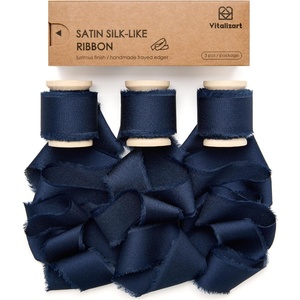 image:imageVitalizart Silk Satin Ribbon 1 Inch x 15 Yard Wooden Spool Light Nude Handmade Frayed Ribbon for Gift Wrapping Baby Shower Wedding Bridal Bouquets Holiday Decor 3 Rolls x 5 YardNavy Blue