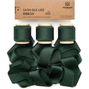 image:imageVitalizart Silk Satin Ribbon 1 Inch x 15 Yard Wooden Spool Light Nude Handmade Frayed Ribbon for Gift Wrapping Baby Shower Wedding Bridal Bouquets Holiday Decor 3 Rolls x 5 YardDark Green