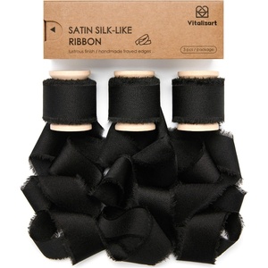 image:imageVitalizart Silk Satin Ribbon 1 Inch x 15 Yard Wooden Spool Light Nude Handmade Frayed Ribbon for Gift Wrapping Baby Shower Wedding Bridal Bouquets Holiday Decor 3 Rolls x 5 YardBlack