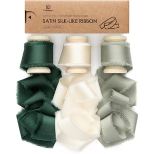 image:imageVitalizart Silk Satin Ribbon 1 Inch x 15 Yard Wooden Spool Light Nude Handmade Frayed Ribbon for Gift Wrapping Baby Shower Wedding Bridal Bouquets Holiday Decor 3 Rolls x 5 YardGreen  Cream