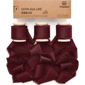 image:imageVitalizart Silk Satin Ribbon 1 Inch x 45 Yard Wooden Spool Handmade Frayed Ribbon for Gift Wrapping Baby Shower Wedding Bridal Bouquets Holiday Decor 9 Rolls x 5 YardBurgundy Red