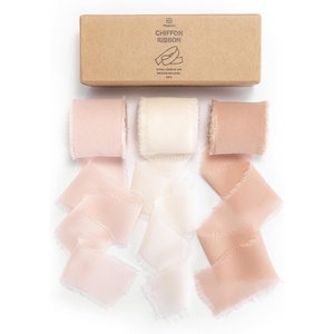 image:imageVitalizart White Handmade Chiffon Silk Ribbon Fringe 15 x 21 Yd Nude amp Ivory Frayed Edges Ribbons for Wedding Invitations Bridal Bouquets Gifts Wrapping Crafts Holiday Party DecorationsCream  Pink