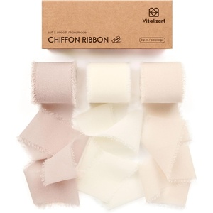 image:imageVitalizart White Handmade Chiffon Silk Ribbon Fringe 15 x 21 Yd Nude amp Ivory Frayed Edges Ribbons for Wedding Invitations Bridal Bouquets Gifts Wrapping Crafts Holiday Party DecorationsNude  White