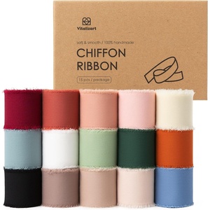 image:imageVitalizart White Handmade Chiffon Silk Ribbon Fringe 15 x 21 Yd Nude amp Ivory Frayed Edges Ribbons for Wedding Invitations Bridal Bouquets Gifts Wrapping Crafts Holiday Party DecorationsMixed Color 15 Rolls 75Yd