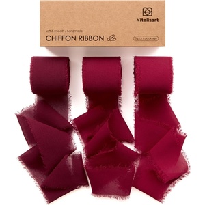 image:imageVitalizart White Handmade Chiffon Silk Ribbon Fringe 15 x 21 Yd Nude amp Ivory Frayed Edges Ribbons for Wedding Invitations Bridal Bouquets Gifts Wrapping Crafts Holiday Party DecorationsBurgundy  Red
