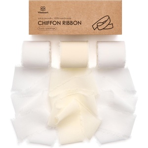 image:imageVitalizart White Handmade Chiffon Silk Ribbon Fringe 15 x 21 Yd Nude amp Ivory Frayed Edges Ribbons for Wedding Invitations Bridal Bouquets Gifts Wrapping Crafts Holiday Party DecorationsCream  Off White