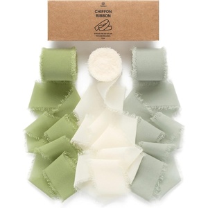 image:imageVitalizart White Handmade Chiffon Silk Ribbon Fringe 15 x 21 Yd Nude amp Ivory Frayed Edges Ribbons for Wedding Invitations Bridal Bouquets Gifts Wrapping Crafts Holiday Party DecorationsDusty Green  Cream