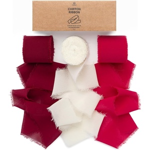 image:imageVitalizart White Handmade Chiffon Silk Ribbon Fringe 15 x 21 Yd Nude amp Ivory Frayed Edges Ribbons for Wedding Invitations Bridal Bouquets Gifts Wrapping Crafts Holiday Party DecorationsRed  White