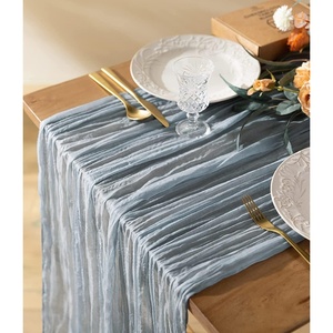 image:imageVitalizart Cheesecloth Table Runner 10ft Gauze Boho Rustic Ivory White Cream Cheese Cloth Table Runner for Wedding Bridal Shower Fall Thanskgiving Decoration 120 InchesDusty Blue