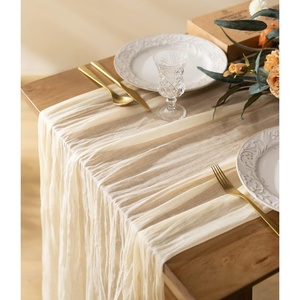 image:imageVitalizart Cheesecloth Table Runner 10ft Gauze Boho Rustic Ivory White Cream Cheese Cloth Table Runner for Wedding Bridal Shower Fall Thanskgiving Decoration 120 InchesCream White
