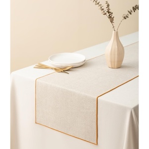 image:imageVitalizart Cream Table Runner Woven Rustic Boho Table Runners 14 x 72 Inch for Dining Room Farmhouse Kitchen Decor Home Outdoor Wedding Party Decorations Beige with Gold Edge