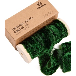 image:imageVitalizart Dusty Blue Ribbon 15 Velvet Handmade Frayed Edges Glossy Ribbon for Gift Wrapping Christmas Tree Ornaments Wreath Garland Holiday Decorations 5 Yd TotalEmerald Green