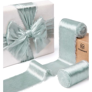 image:imageVitalizart Dusty Blue Ribbon 15 Velvet Handmade Frayed Edges Glossy Ribbon for Gift Wrapping Christmas Tree Ornaments Wreath Garland Holiday Decorations 5 Yd TotalMint Green