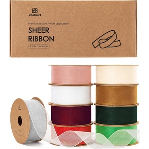 image:imageVitalizart 1 x 90Yd Organza Ribbon Mixed Color Sheer Ribbons Set 10 Yd x 9 Rolls Handmade for Gift Wrapping Christmas Tree Crafts Bows Wedding Invitations Wreaths WrapMixed Christmas Color